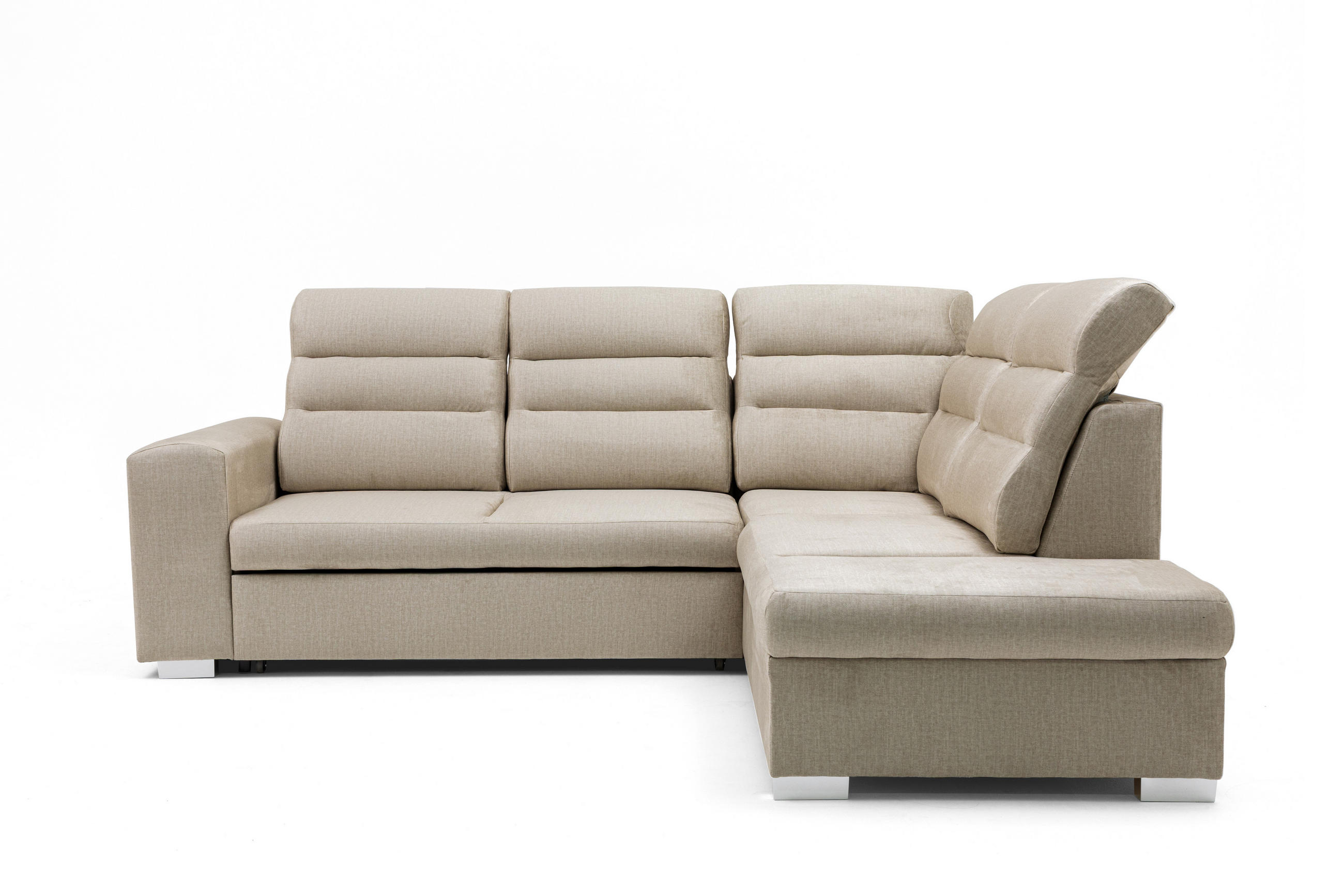 ECKSOFA CLOUD L Rechts mit Schlaffunktion 120x190 Velours Beige - Chromfarben/Beige, Holz/Kunststoff (260/202cm) - Muffo