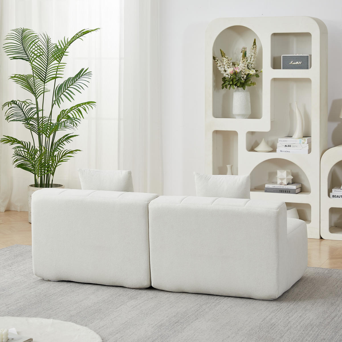SITZGARNITUR Geschwungen modular 6-Sitzer mit 2 Kissen, DE-42718, Beige - Beige, Textil (444.5/73.6/83.5cm) - ComfortXL