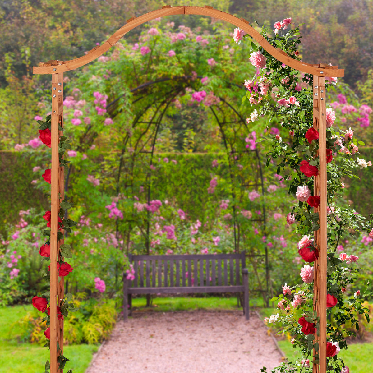 ROSENBOGEN - Hellbraun, Holz (181/209/60cm) - Relaxdays