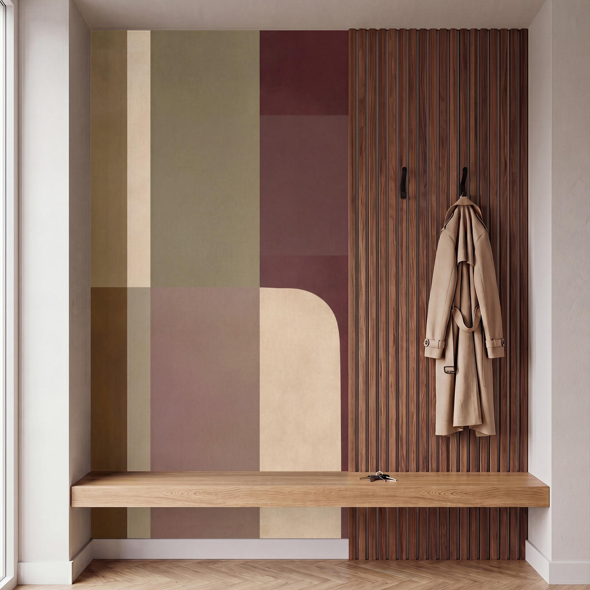 TAPETE - Unis - Abstrakt - Bordeaux - Linien - 160x300 cm - Multicolor, Papier (160/300cm) - OnlyWow