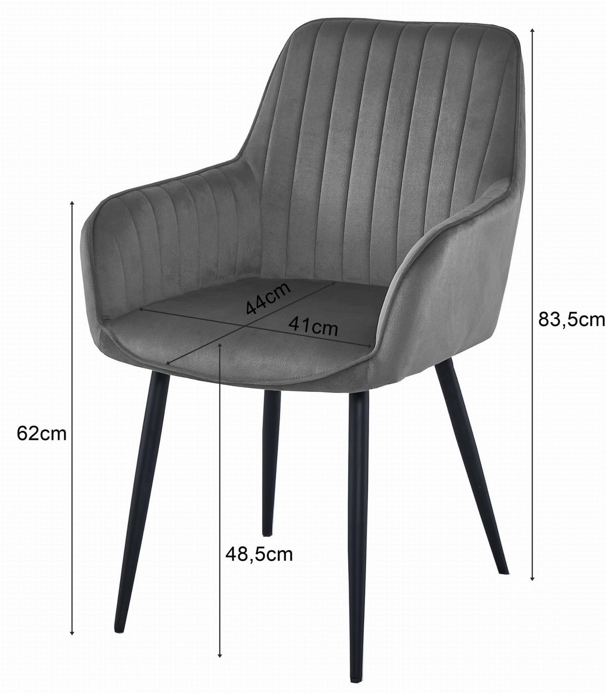STUHL OSILO 2-er Set, Silbergrau, Schwarz, Schwarze metallische Beine - Hellgrau, Textil/Metall (55/84/46cm) - Komodee
