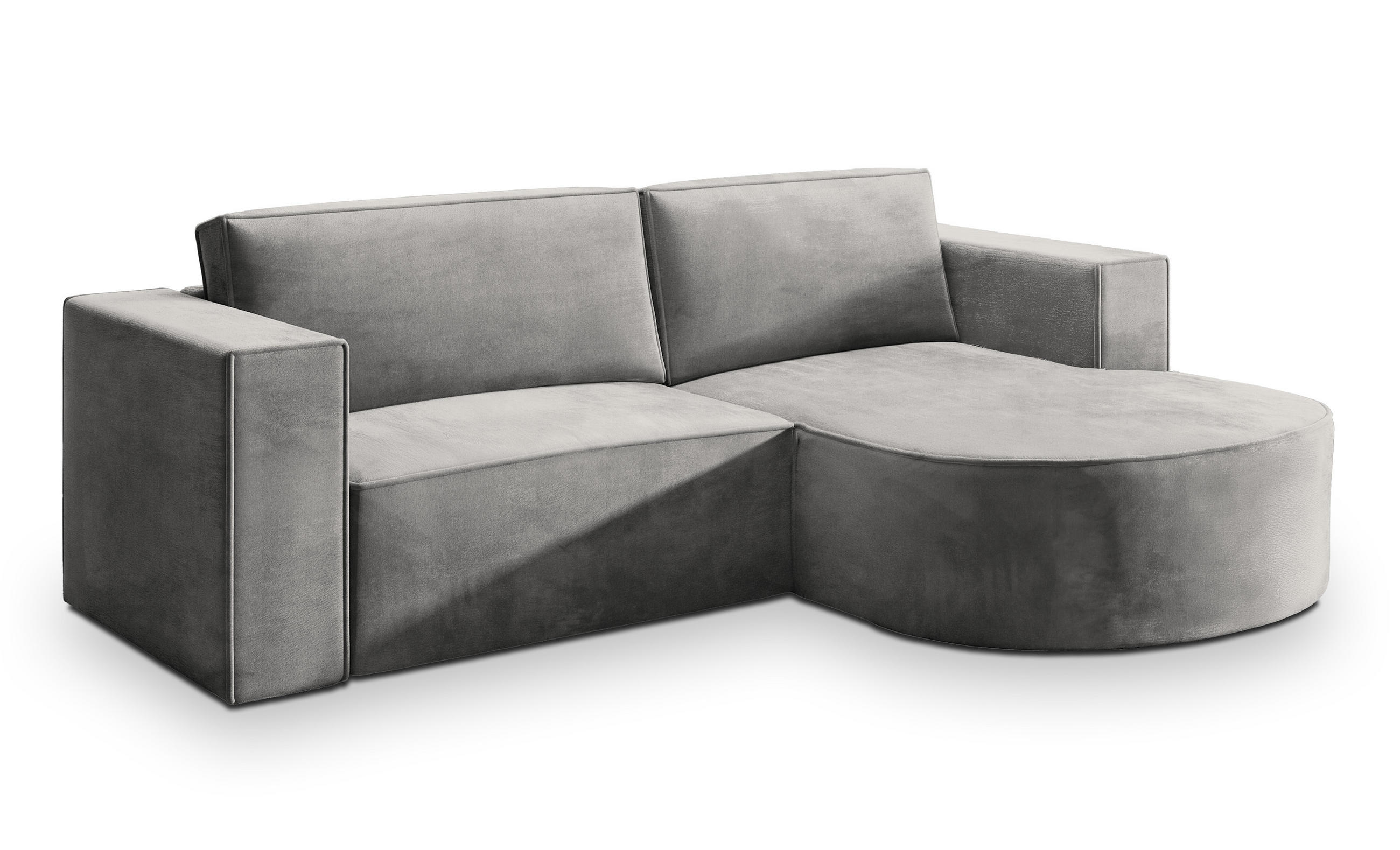 ECKSOFA SORELA M R-S Hellgrau Velours-Stoff mit Schlaffunktion - Hellgrau, Holz (263/174cm) - MASSENO