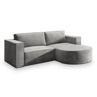 ECKSOFA SORELA M R-S Hellgrau Velours-Stoff mit Schlaffunktion - Hellgrau, Holz (263/174cm) - MASSENO