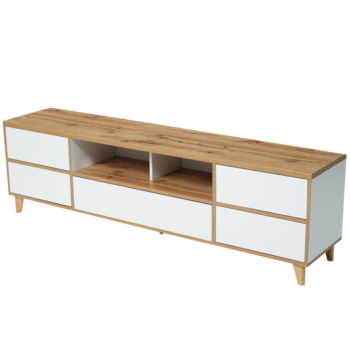 TV-SCHRANK 175/37/51 cm weiß MDF mit 4 Fächern und stabilen Holzfüßen - Naturfarben, Holzwerkstoff (175/51/37cm) - OKWISH
