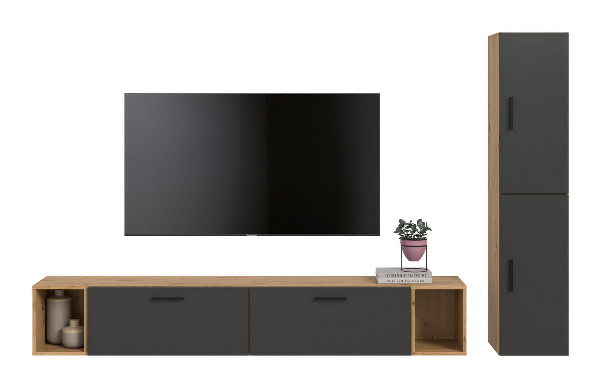 WOHNWAND Primo 5 tlg. (B/H/T: ca. 259/182/34 cm) in Artisan Oak /Basalt grau - Eiche Artisan, Holzwerkstoff (259/182/34cm)