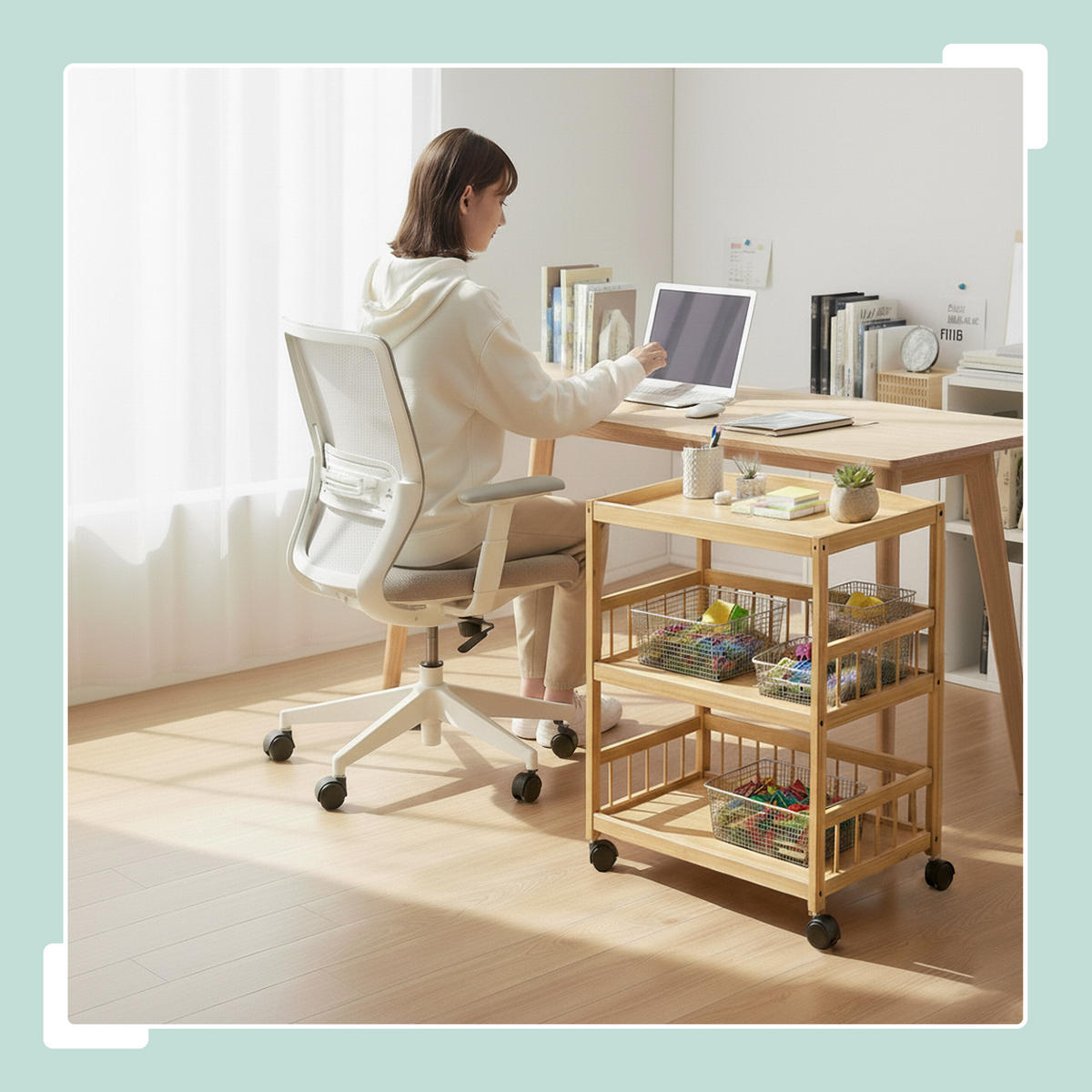 KUCHYŇSKÝ vůz - světle hnědá, dřevo/plast (53/80/30cm) - Relaxdays