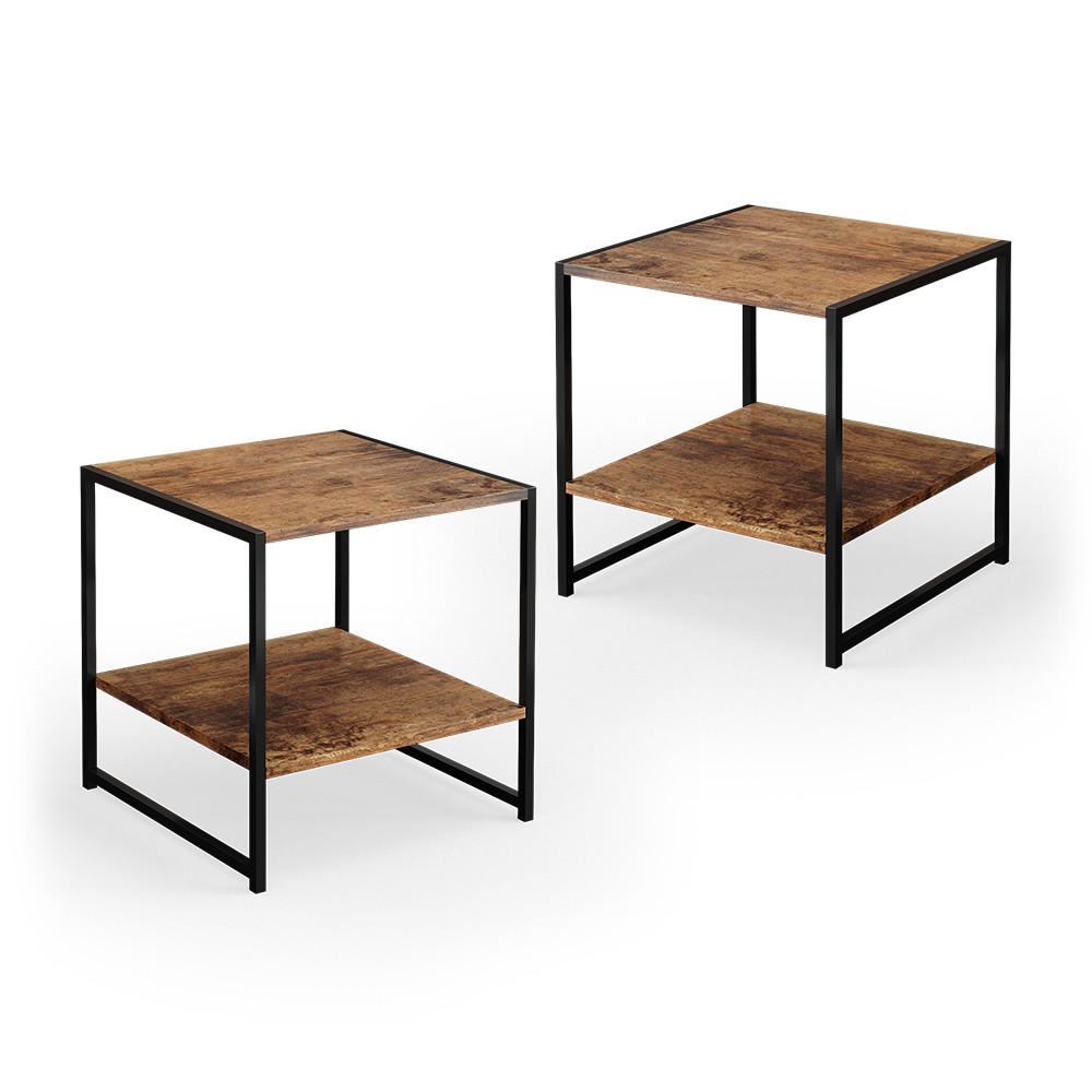 NACHTTISCH Fyrk Antikholz 2er Set - Alteiche/Schwarz, Holzwerkstoff (45/46/45cm) - Vicco