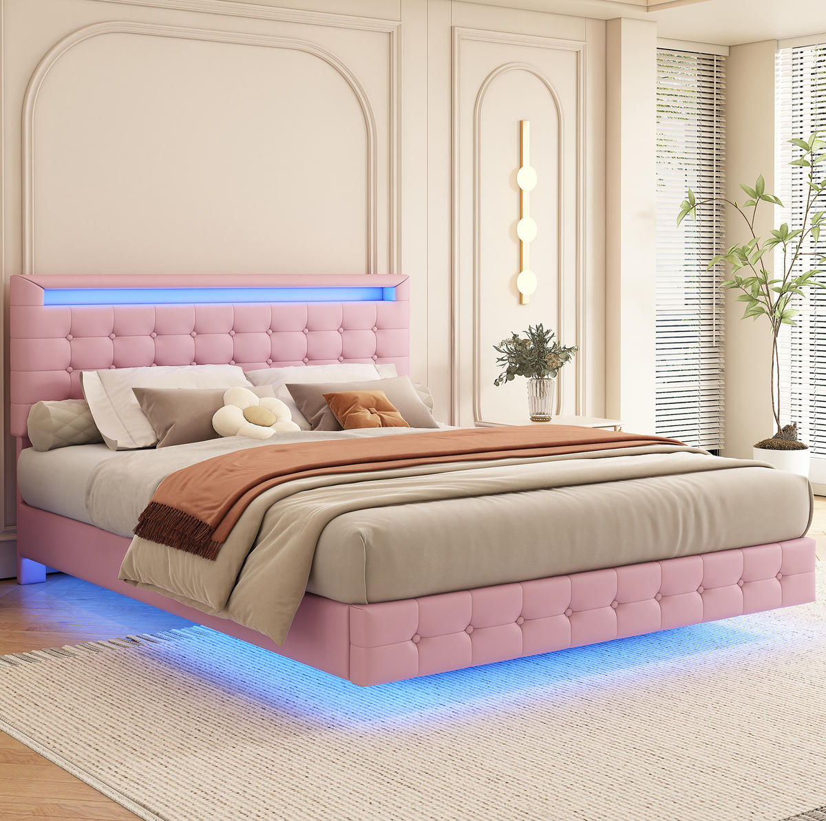 POLSTERBETT 140/200 cm Rosa aus PU mit LED-Beleuchtung - Rosa, Leder (140/200cm) - OKMYHOME