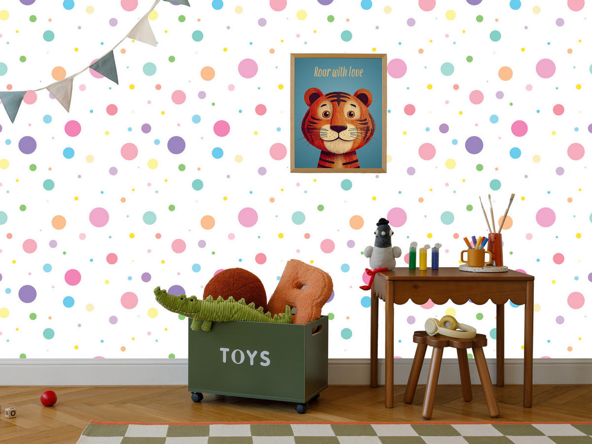 VLIESTAPETE Bunte Pastellpunkte – Bunt, Weiß – 50x1000 cm - Multicolor/Weiß, Papier (50/1000cm) - Muralo