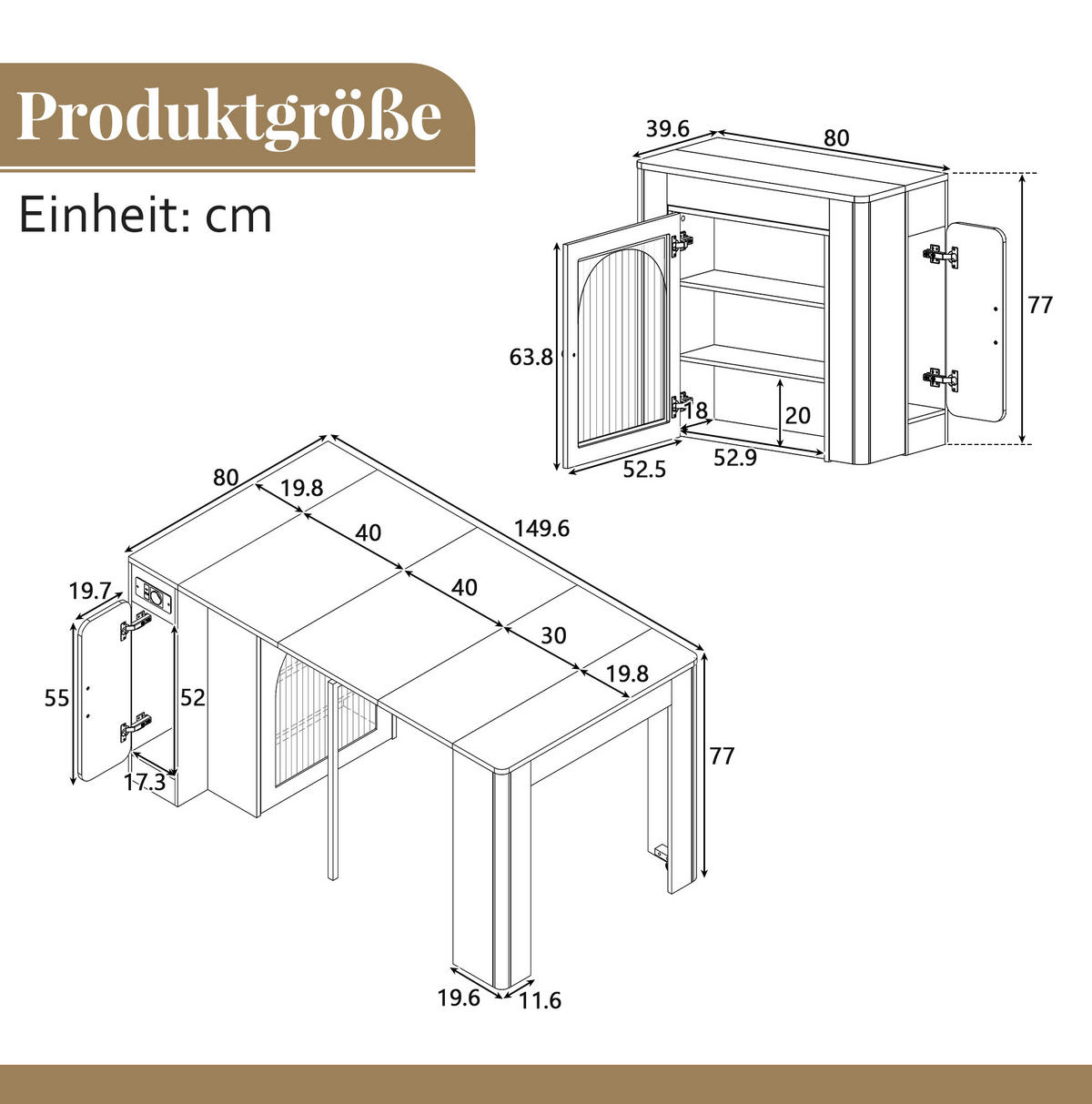 KÜCHENINSEL 83/39,6-149,6/77 cm in Weiß/Natur mit LED-Beleuchtung und Rollen - Weiß, Holzwerkstoff (83/77/39.6cm) - Flora Grace