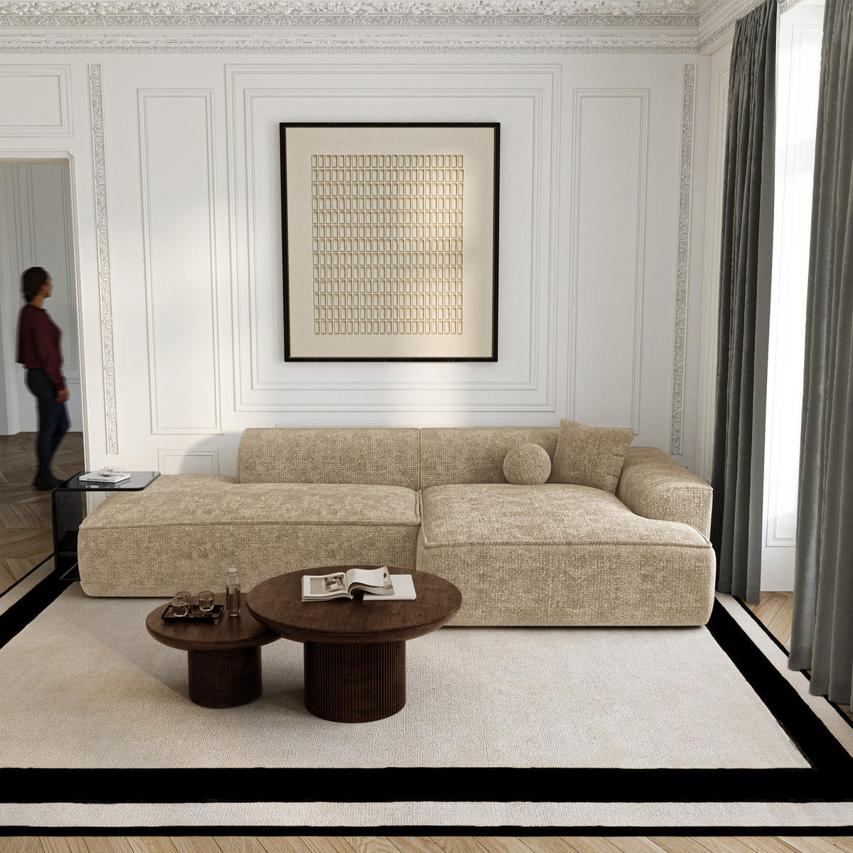 ECKSOFA rechtwinklig HANA Strickvelours Taupe 260cm - Taupe, Textil (260/155cm) - Premium Interiors