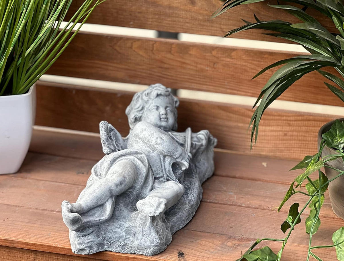 STEINFIGUR Engel liegend mit Violine Geige frostsicher Steinguss - Grau, Stein (31/12/15cm) - stoneandstyle
