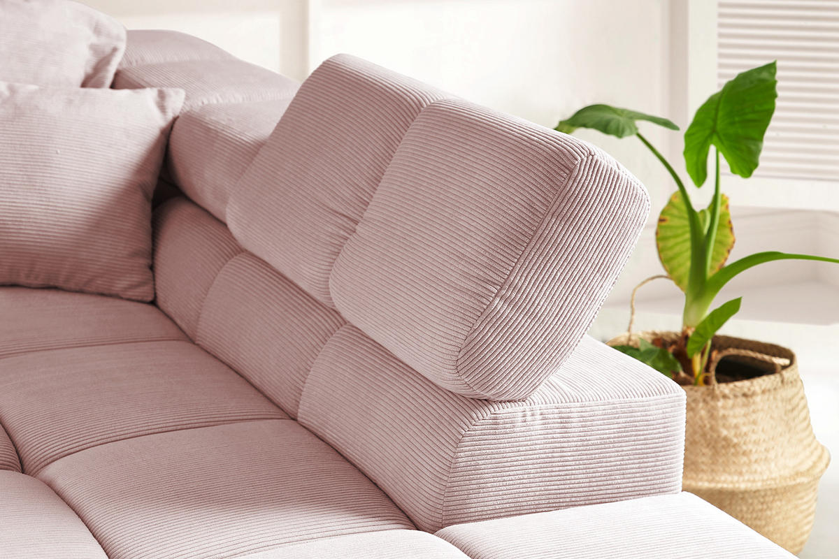ECKSOFA NEVADA Pink Cord - Pink/Schwarz, Kunststoff/Textil (319/215cm) - KAWOLA