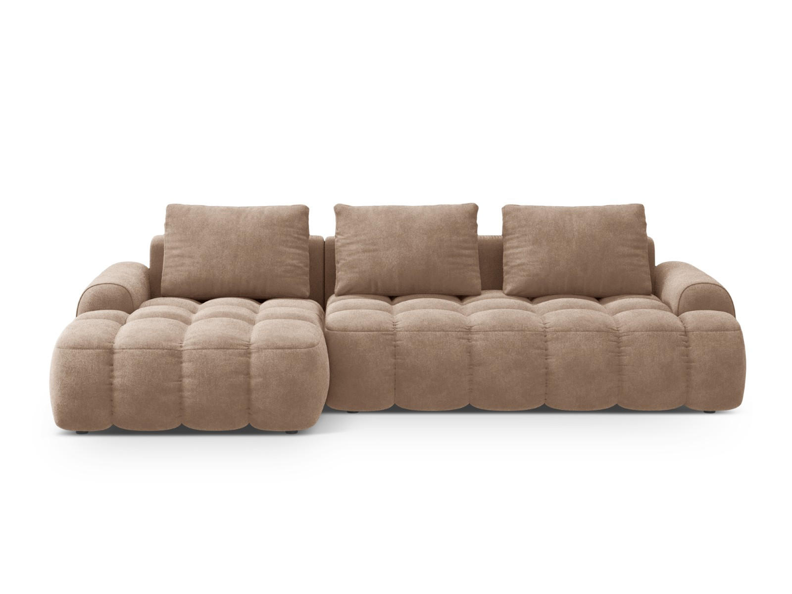 AUSKLAPPBARES-ECKSOFA links mit Container Linz aus Samt dunkelbeige 3 Sitzplätze - Mokka, Textil (142/275cm) - Cosmopolitan Design