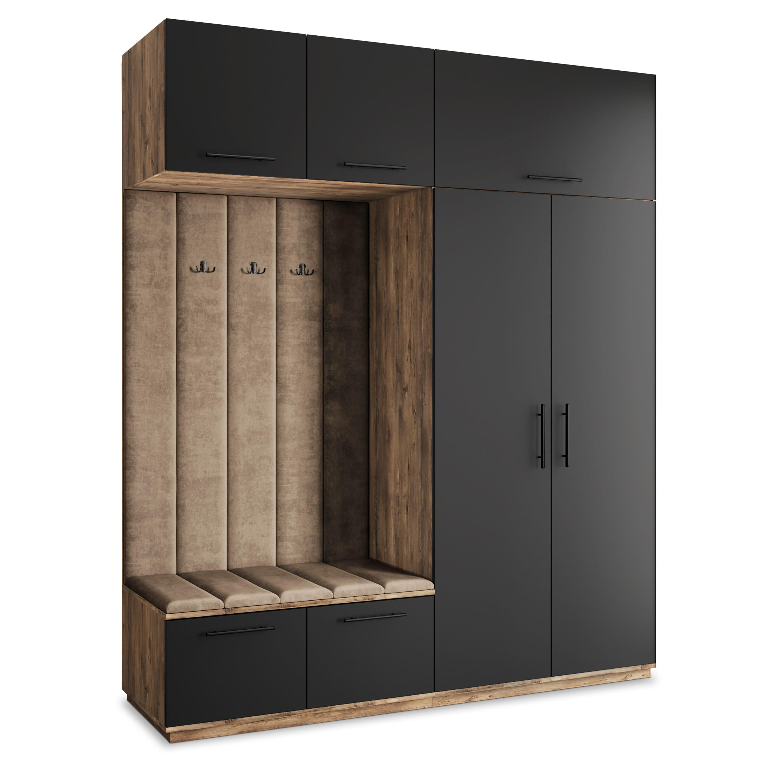 Masseno Garderobenschrank Eiche, Schwarz, Mokka 200x240x60 cm