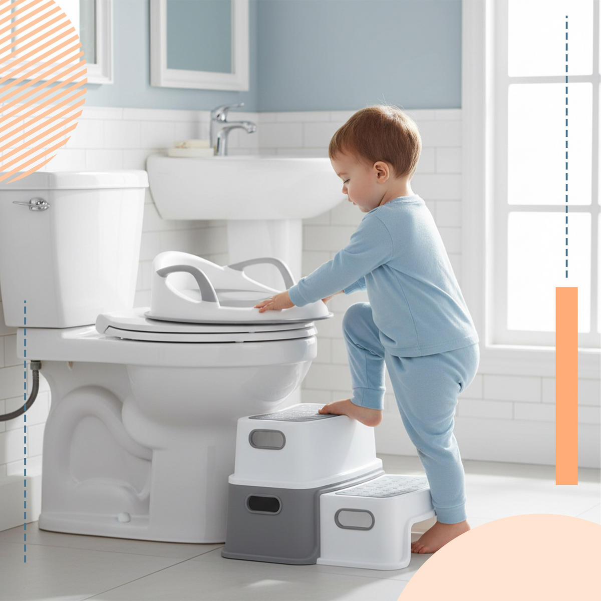 KINDERTOILETTENSITZ Grau Weiß 2-in-1-Set - Multicolor, Kunststoff (40/33/35cm) - Relaxdays