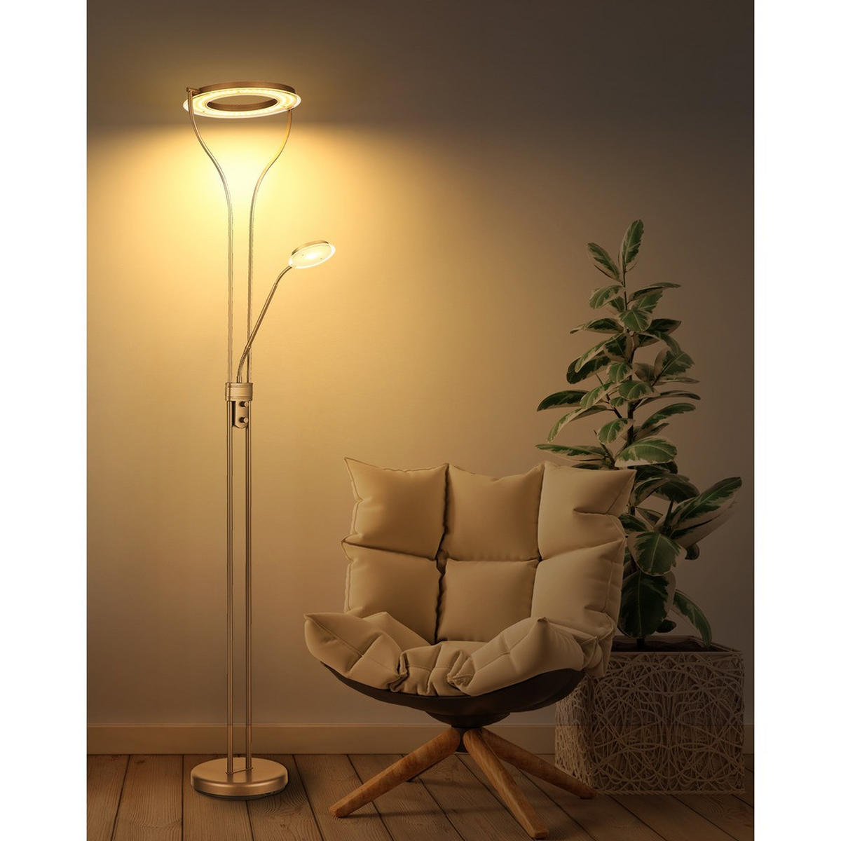 LED DECKENFLUTER EBRO Metall kaffeefarben matt - Braun, Glas (35/30/194cm) - Globo Lighting
