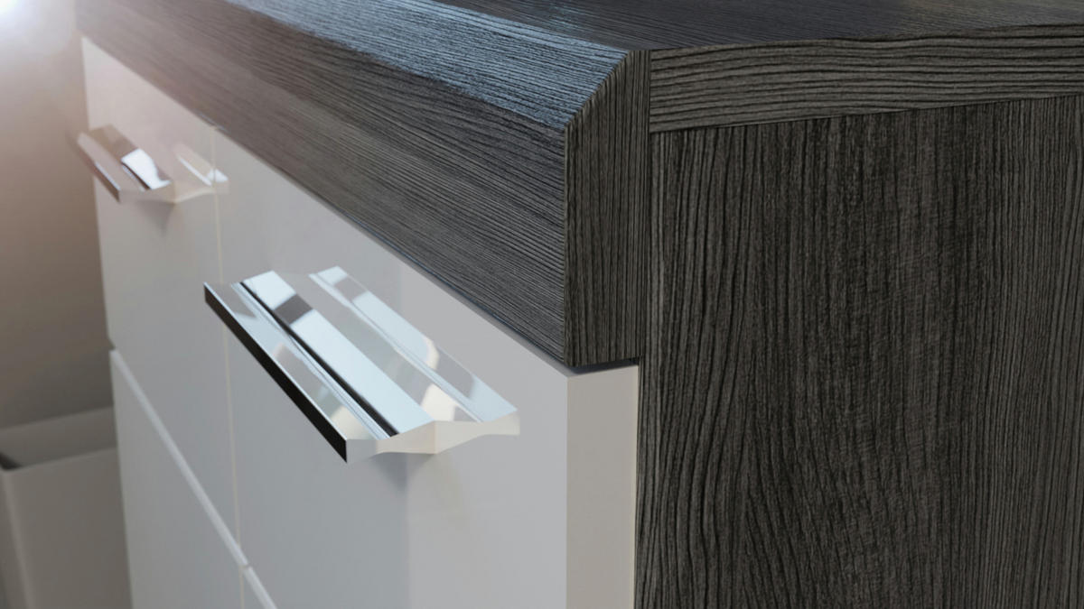 SIDEBOARD weiß Hochglanz und Rauchsilber grau 165 cm, Anrichte 4-türig, 4 Schubladen - Weiß Hochglanz/Silberfarben, Holzwerkstoff/Kunststoff (165/85/37cm) - Inn.Furn