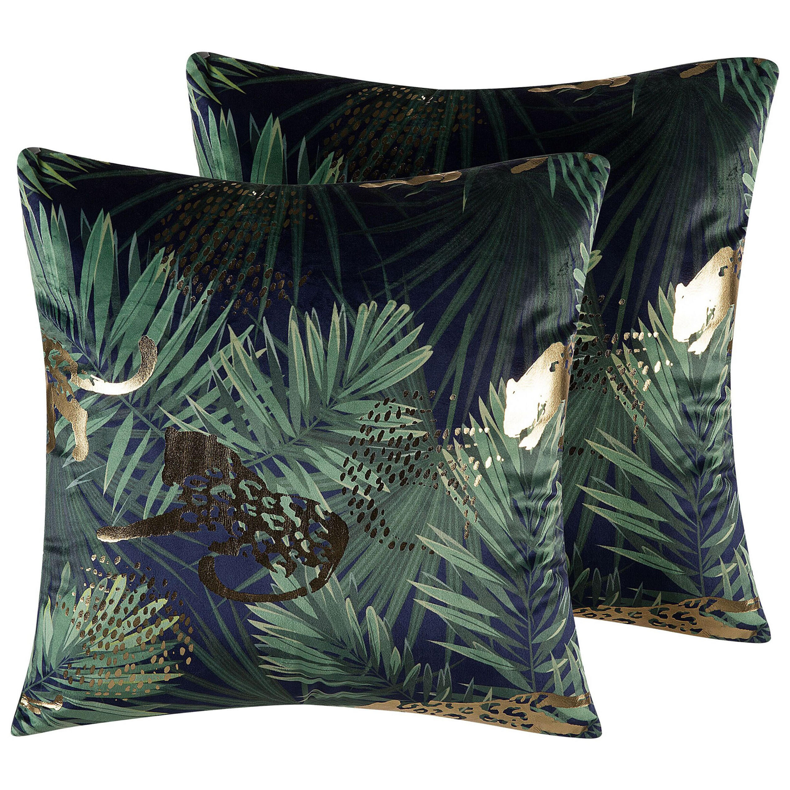 DEKOKISSEN 2er-Set Dunkelgrün 45/45 cm Bellerose - Dunkelgrün, Textil (45/45cm) - Beliani