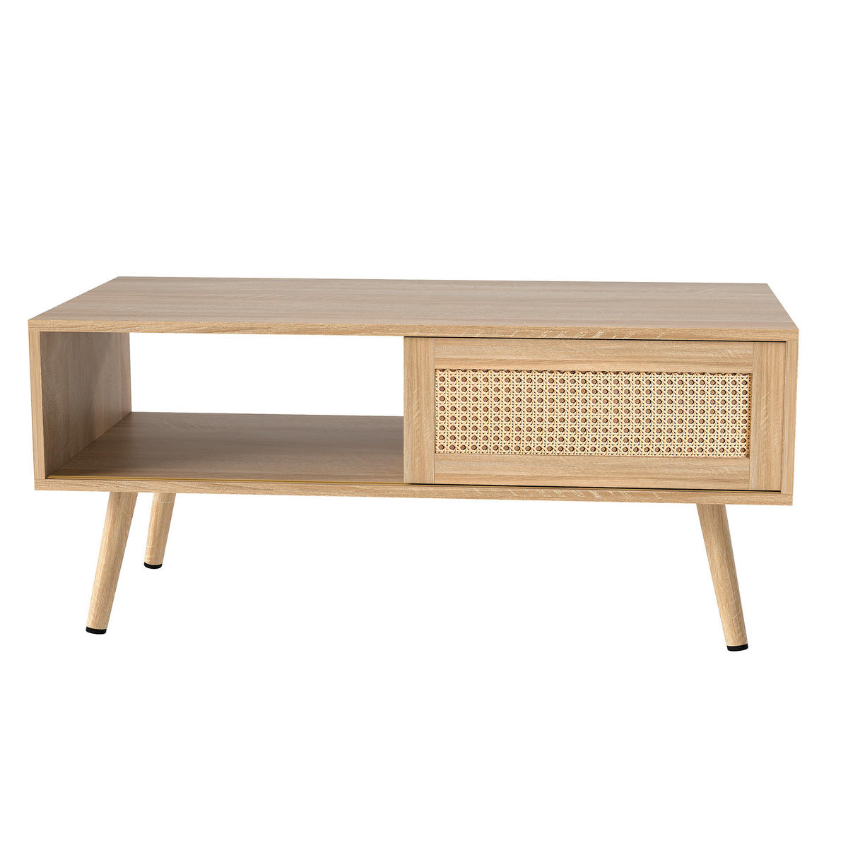 KONFERENČNÍ STŮL v přírodní barvě, ratanový stolek s posuvnými dvířky, do obývacího pokoje, 105 × 55 × 40 cm - přírodní, kompozitní dřevo (55/105/40cm) - STILVORA