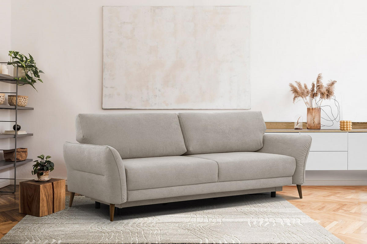 SOFA FIGARI 3-Sitzer mit Schlaffunktion, beige - Beige/Braun, Holz/Textil (232/90/107cm) - Courtois Laville