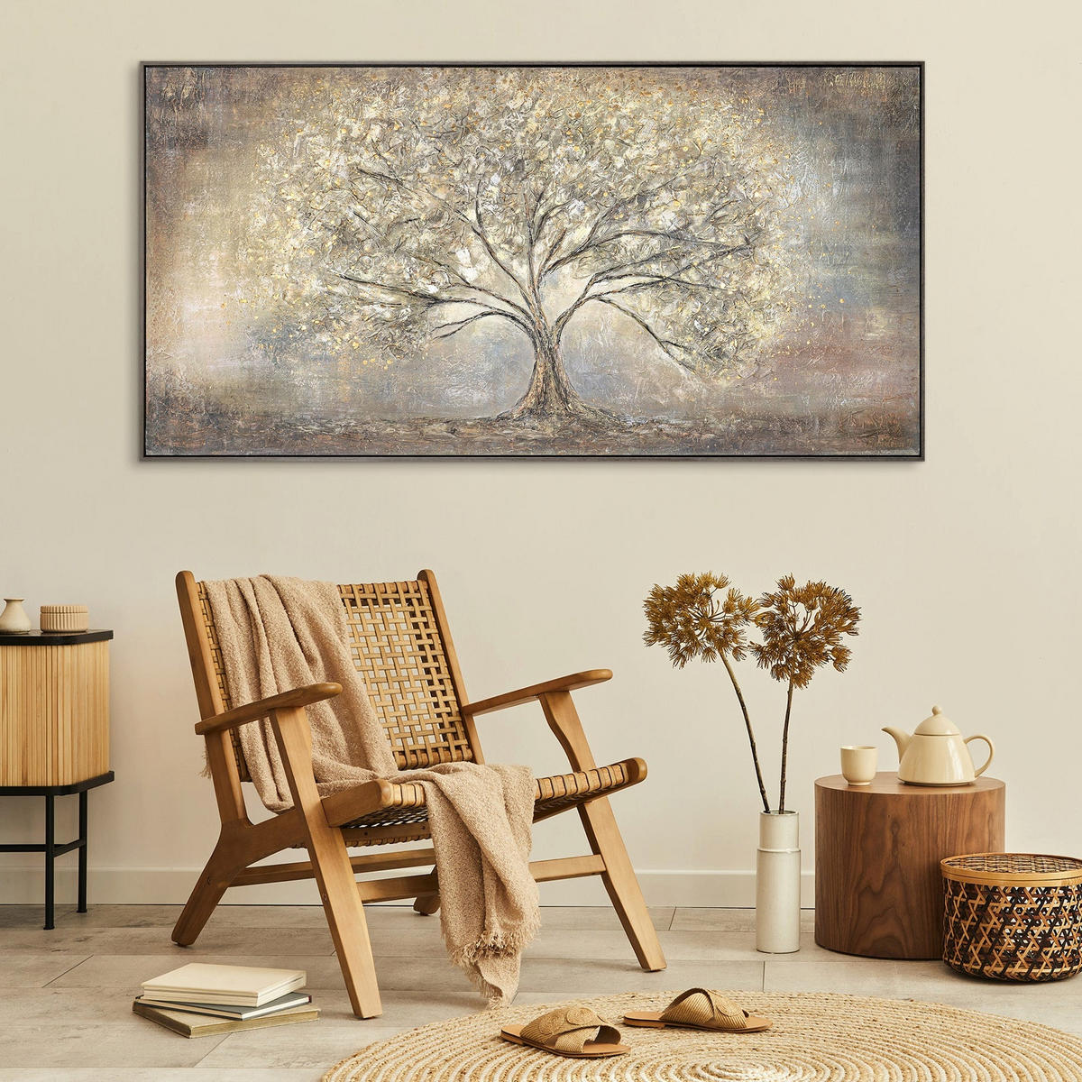 GEMÄLDE Goldbaum Schattenfugenrahmen Grau 120x60 cm - Grau, Holz (120/60cm) - YS-art gallery