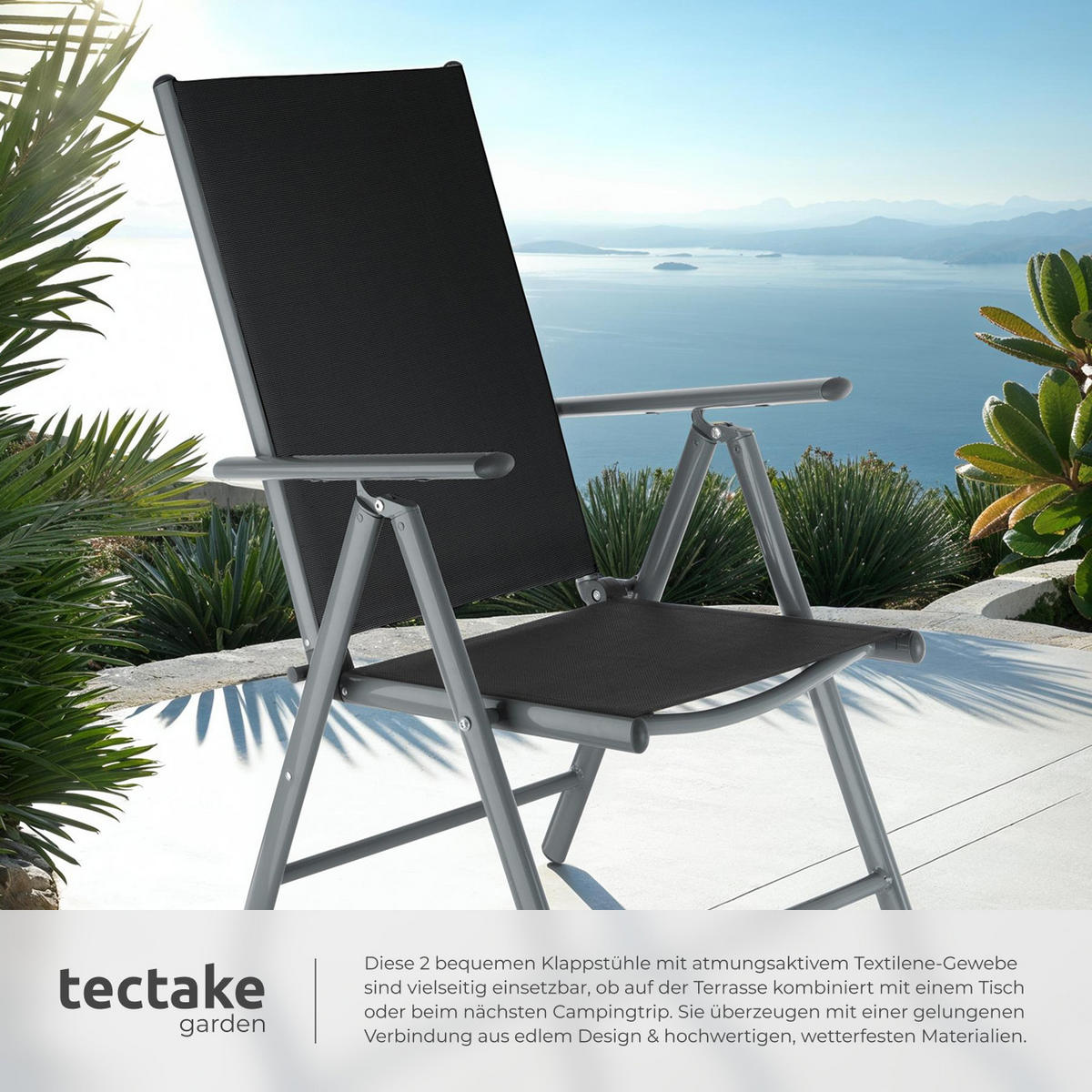 GARTENSTUHL 2er Set Marilena,67 x 56 x 105 cm,anthrazit - Anthrazit, Metall (56/105/67cm) - tectake