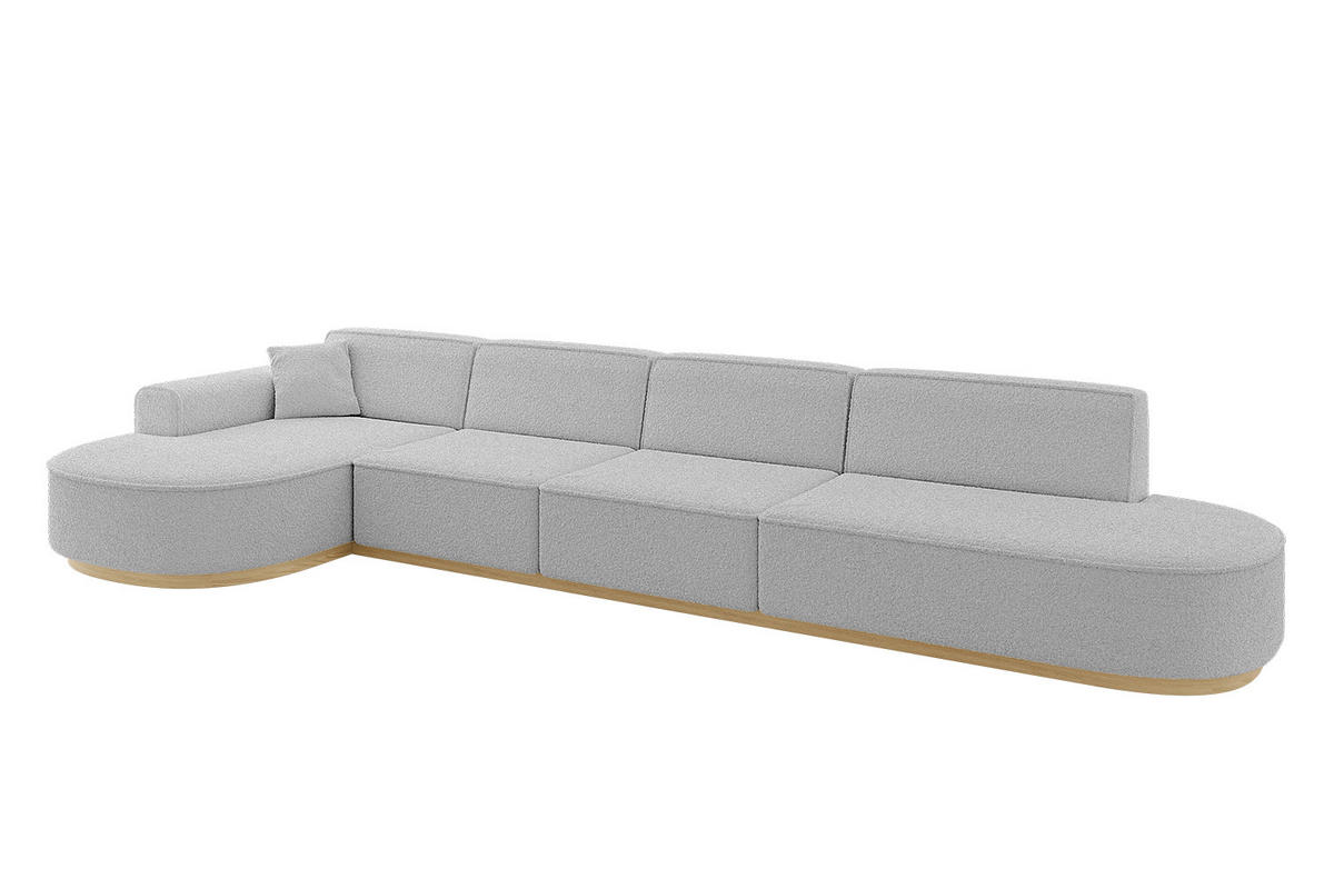 ECKSOFA Ottomane Links MARI-L3-v2 - 413x171x83 cm Hellgrau Bouclé - Hellgrau, Holzwerkstoff/Textil (413/171cm) - ALTDECOR