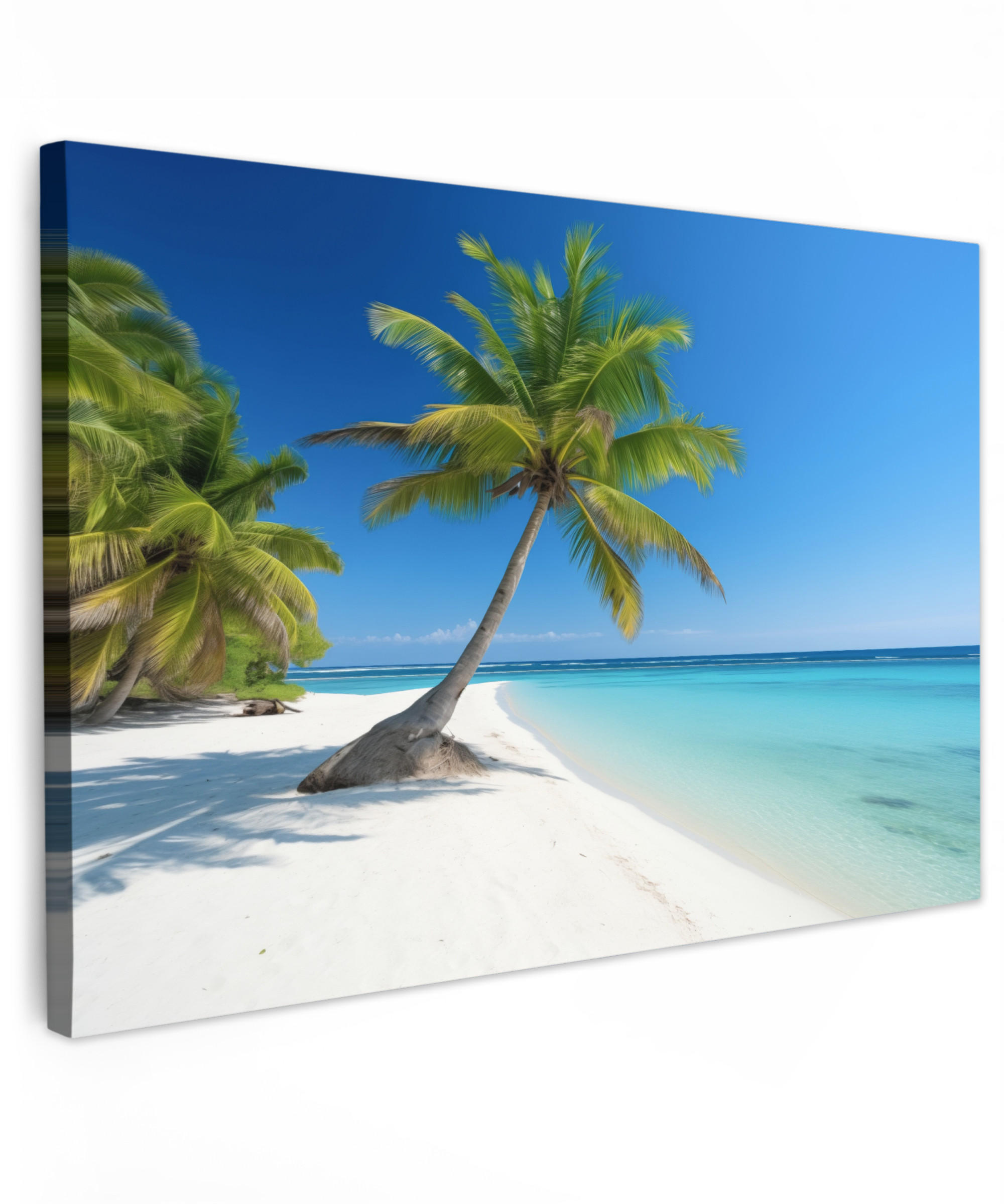 LEINWANDBILD Strand - Palme - Tropisch - Meer Groß 140x90 cm - Grün, Textil (140/90cm) - MuchoWow