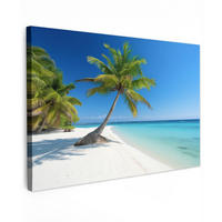 LEINWANDBILD Strand - Palme - Tropisch - Meer Wohnzimmer Groß 120x80 cm - Grün, Textil (120/80cm) - MuchoWow