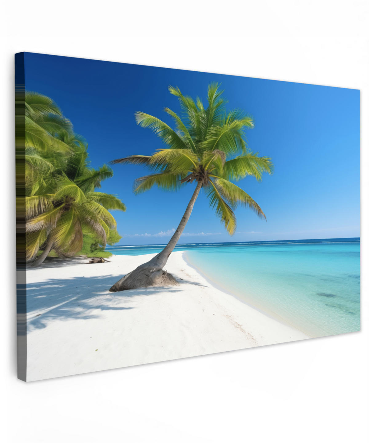 LEINWANDBILD Strand - Palme - Tropisch - Meer Wohnzimmer Groß 120x80 cm - Grün, Textil (120/80cm) - MuchoWow