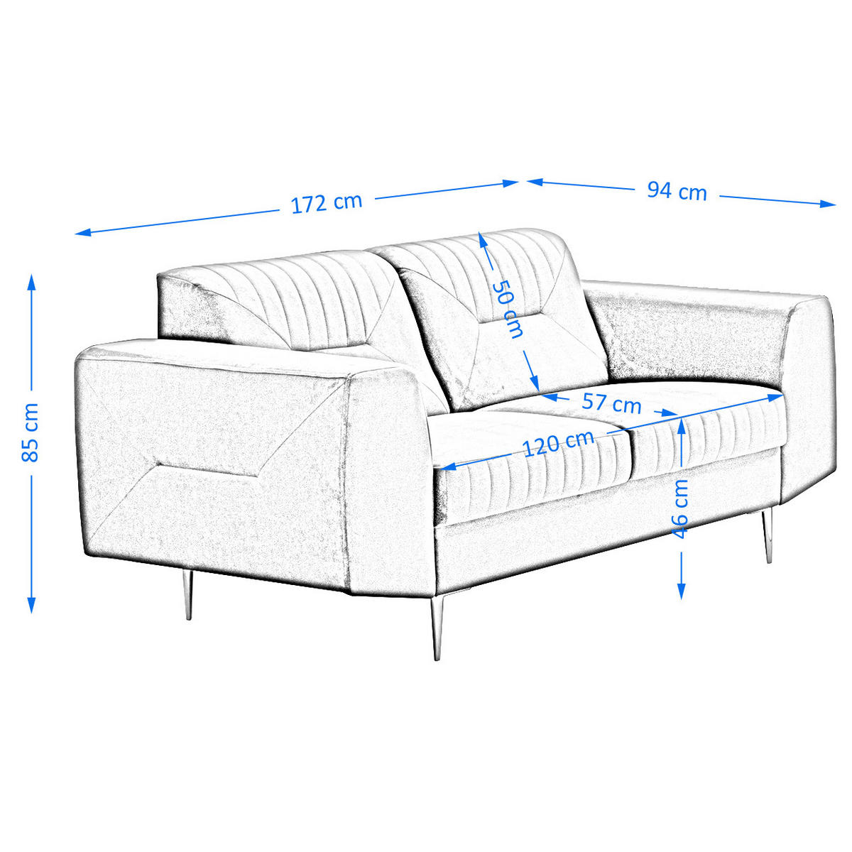 2-SITZER SOFA Venezia hellgrau mit goldenen Beinen - Goldfarben/Hellgrau, Textil (172/85/94cm) - Beautysofa