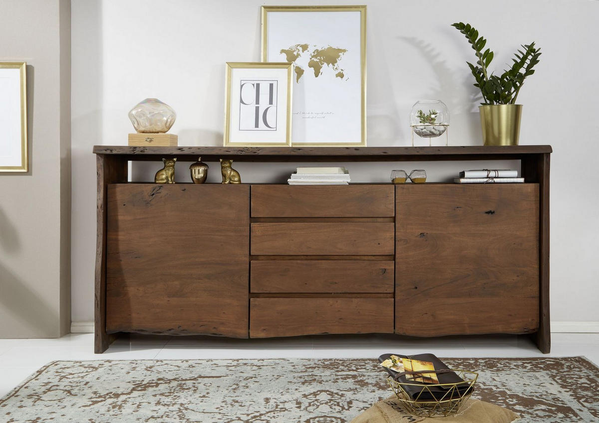 SIDEBOARD Akazie210x45x96 braun lackiert PURE ACACIA #801 - Braun, Holz (210/96/45cm) - Massivmoebel24