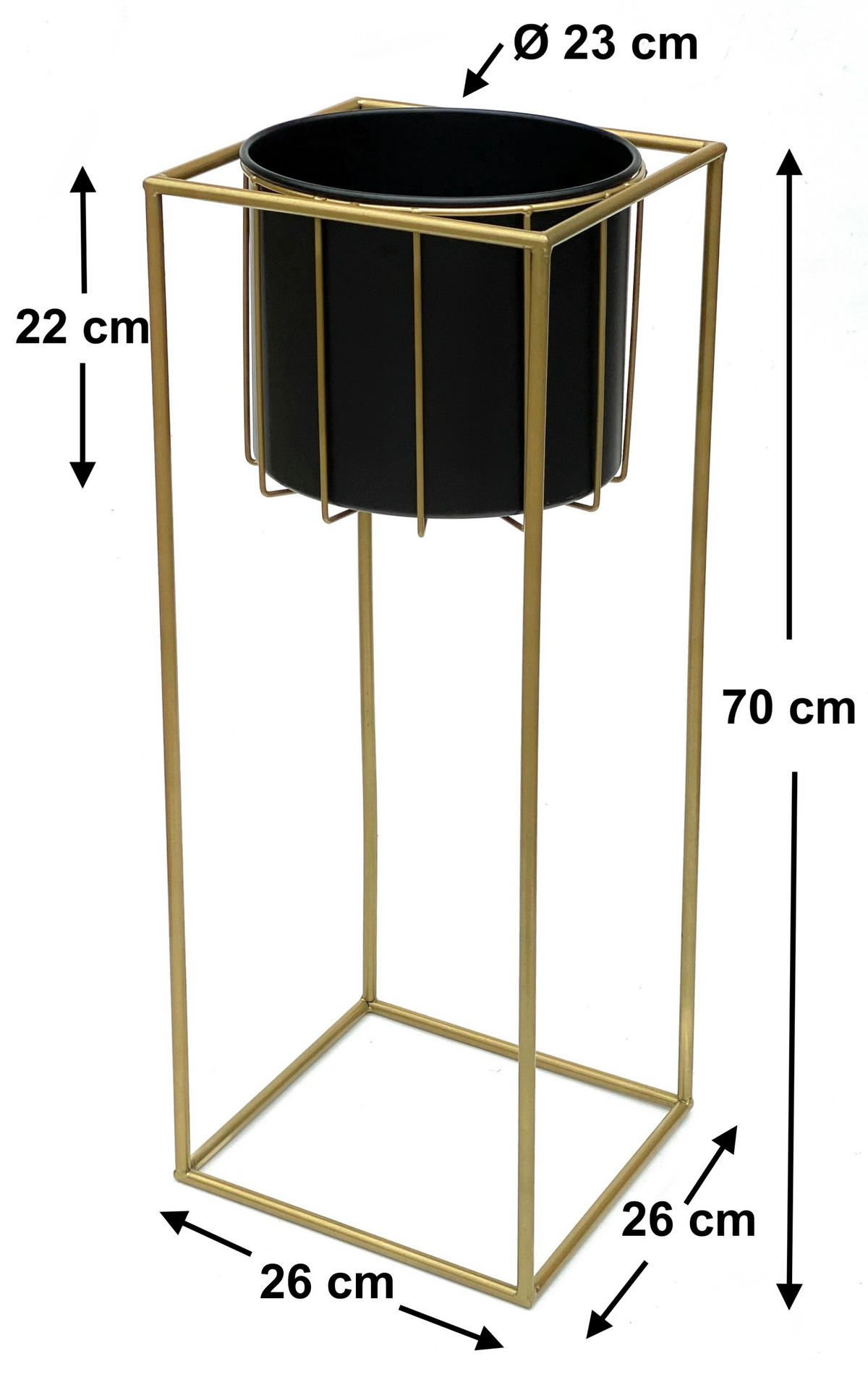 BLUMENSTÄNDER eckig Metall Gold/Schwarz 26/26/70 cm - Gelb, Metall (26/70/26cm) - DanDiBo