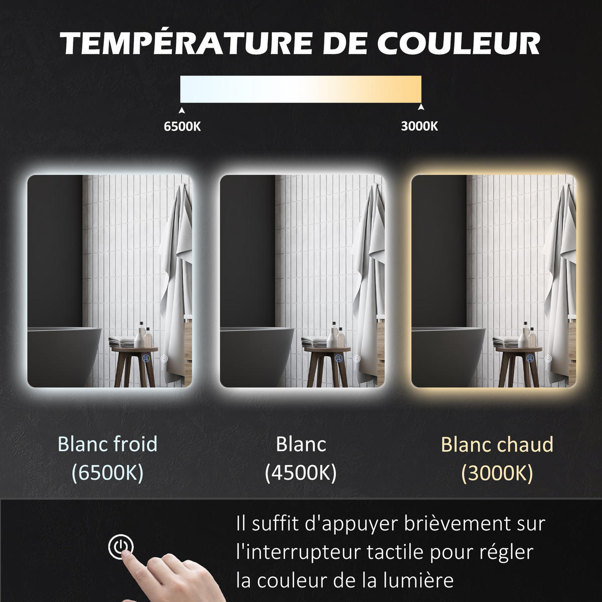 BADEZIMMERSPIEGEL DE-15130 80/60 cm mit 3 LED-Farben und dimmbar Weiß - Transparent, Glas (60/3/90cm) - ComfortXL