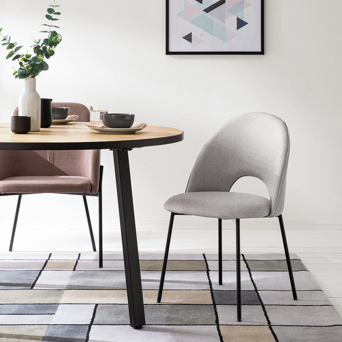 POLSTERSTUHL - Webstoff / Metall - Hellgrau, Textil (49/84/54cm) - home24