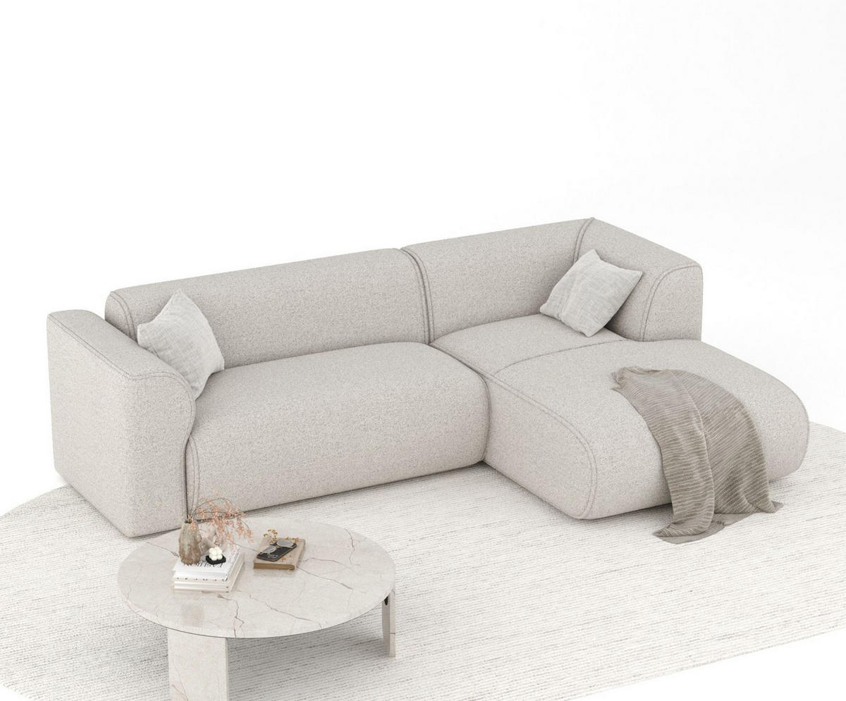 ECKSOFA Melani Beige Webstoff - Rechts Seite - Beige/Schwarz, Holz/Holzwerkstoff (162/256cm) - Maison de Reve