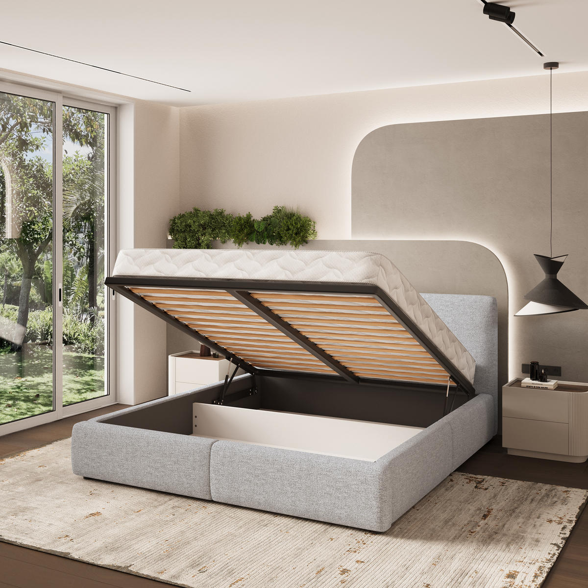 POLSTERBETT FELURO 140x200 cm mit Bettkästen - Hellgrau - Hellgrau, Holz (140/200cm) - MASSENO