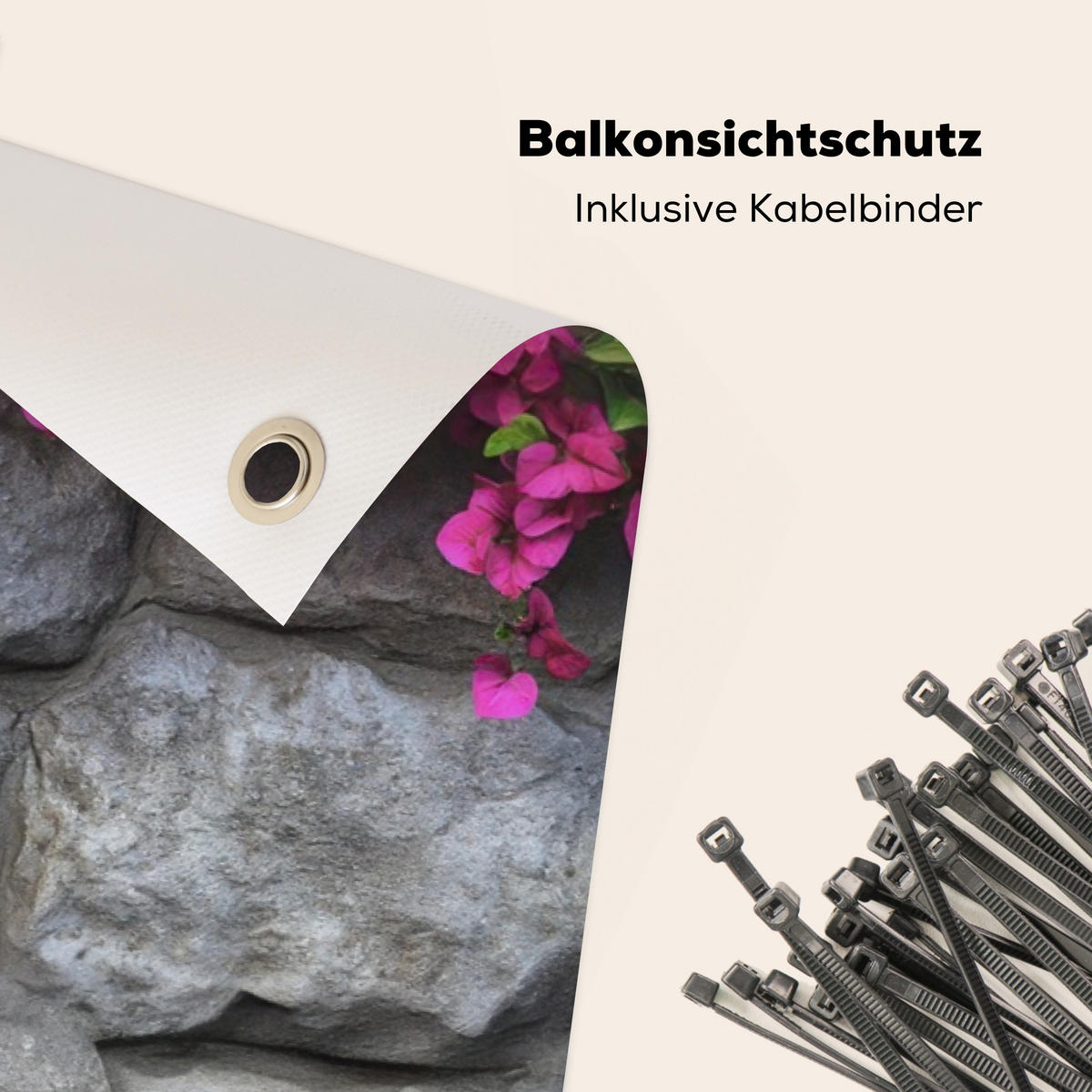 BALKON-SICHTSCHUTZ Bougainvillea - Steinmauer - Rosa - Magenta, Kunststoff (300/130cm) - MuchoWow