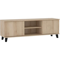 LOWBOARD Home mit 2 Türen, ohne Griffe, eiche Artisan - Schwarz/Eiche Artisan, Holzwerkstoff (150/50/40cm) - Beautysofa