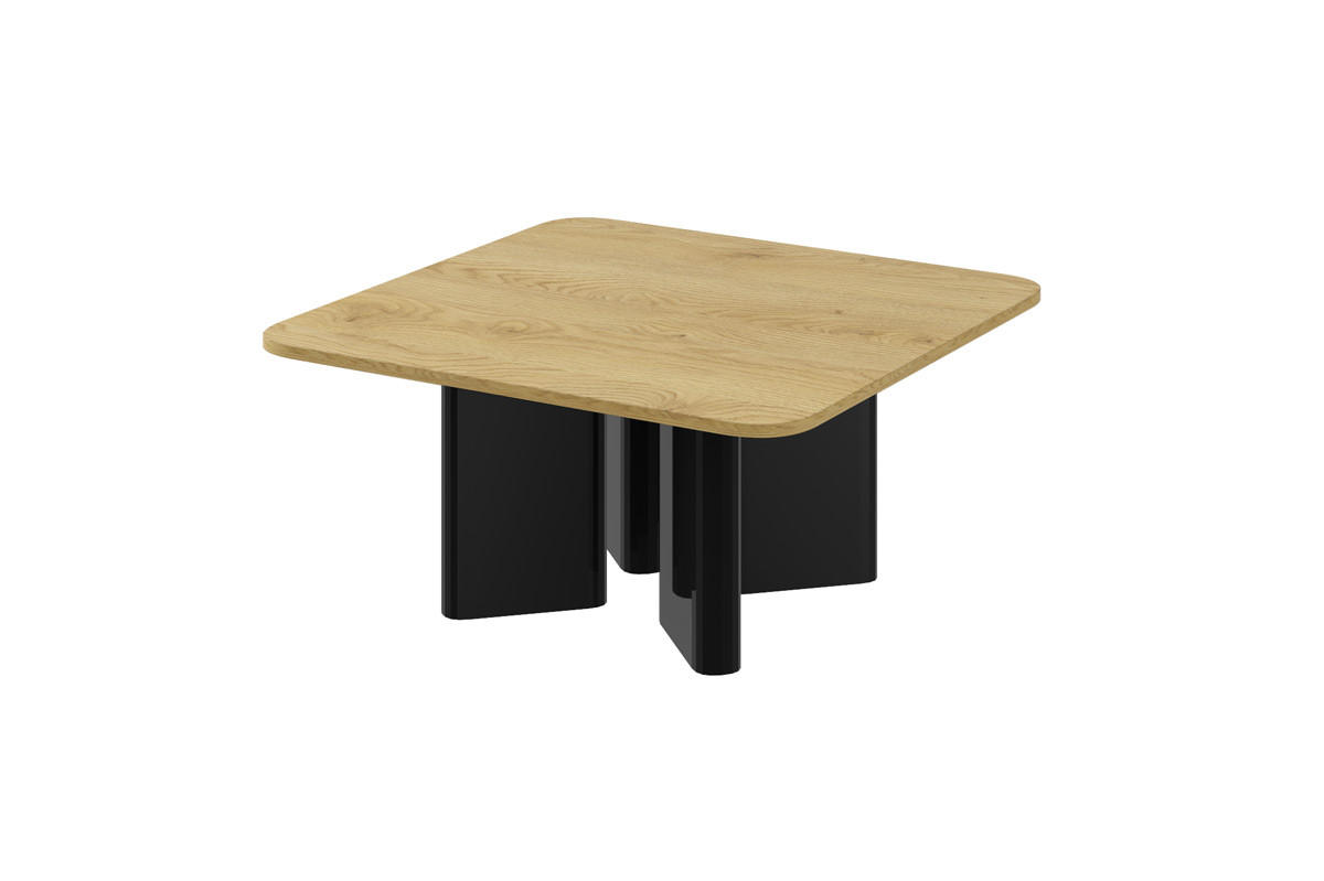 designimpex Couchtisch Schwarz Hochglanz, Eiche 80x50x80 cm