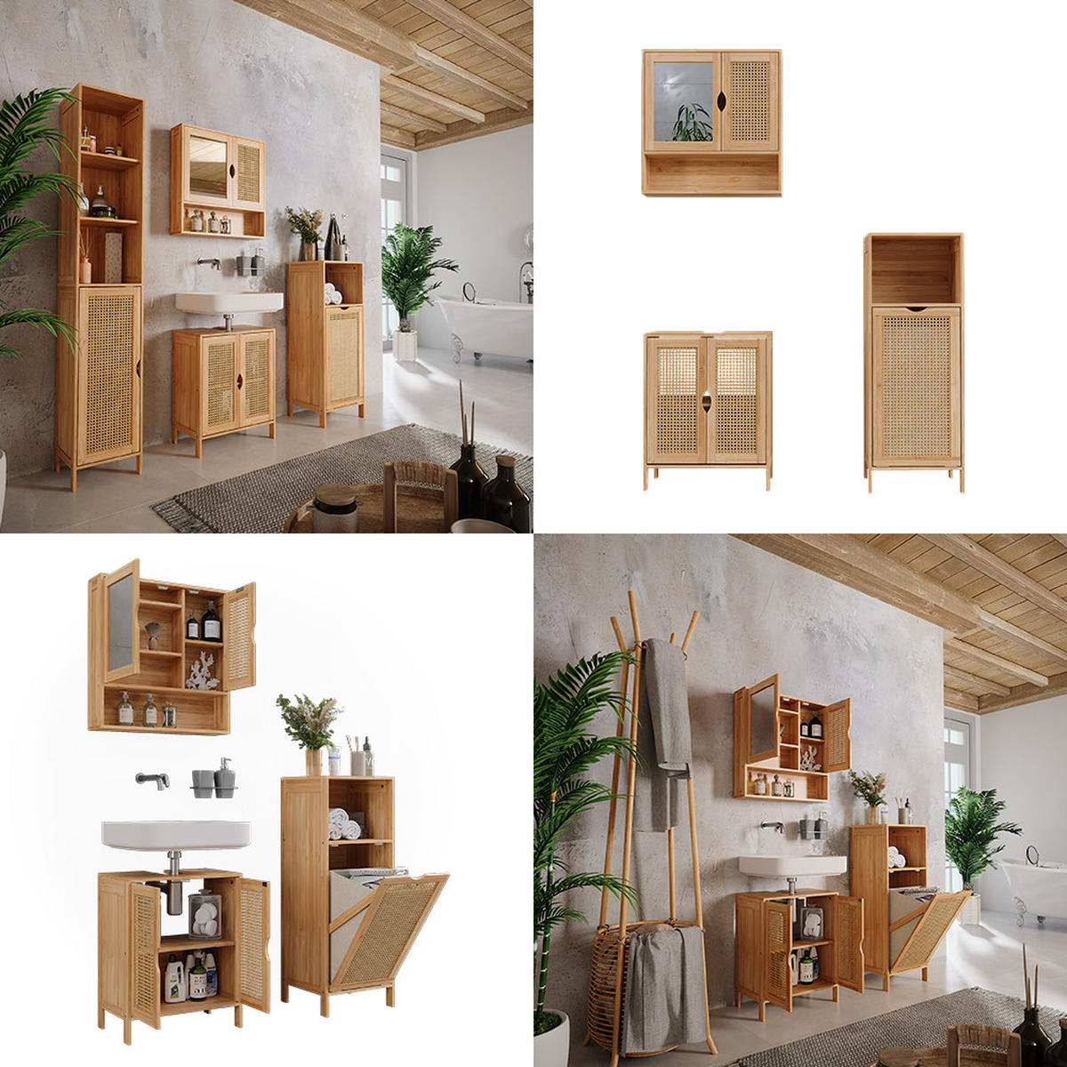 BADMÖBEL-SET Liora Bambus 3 Teile - Grün, Holzwerkstoff (48/60/29cm) - Vicco