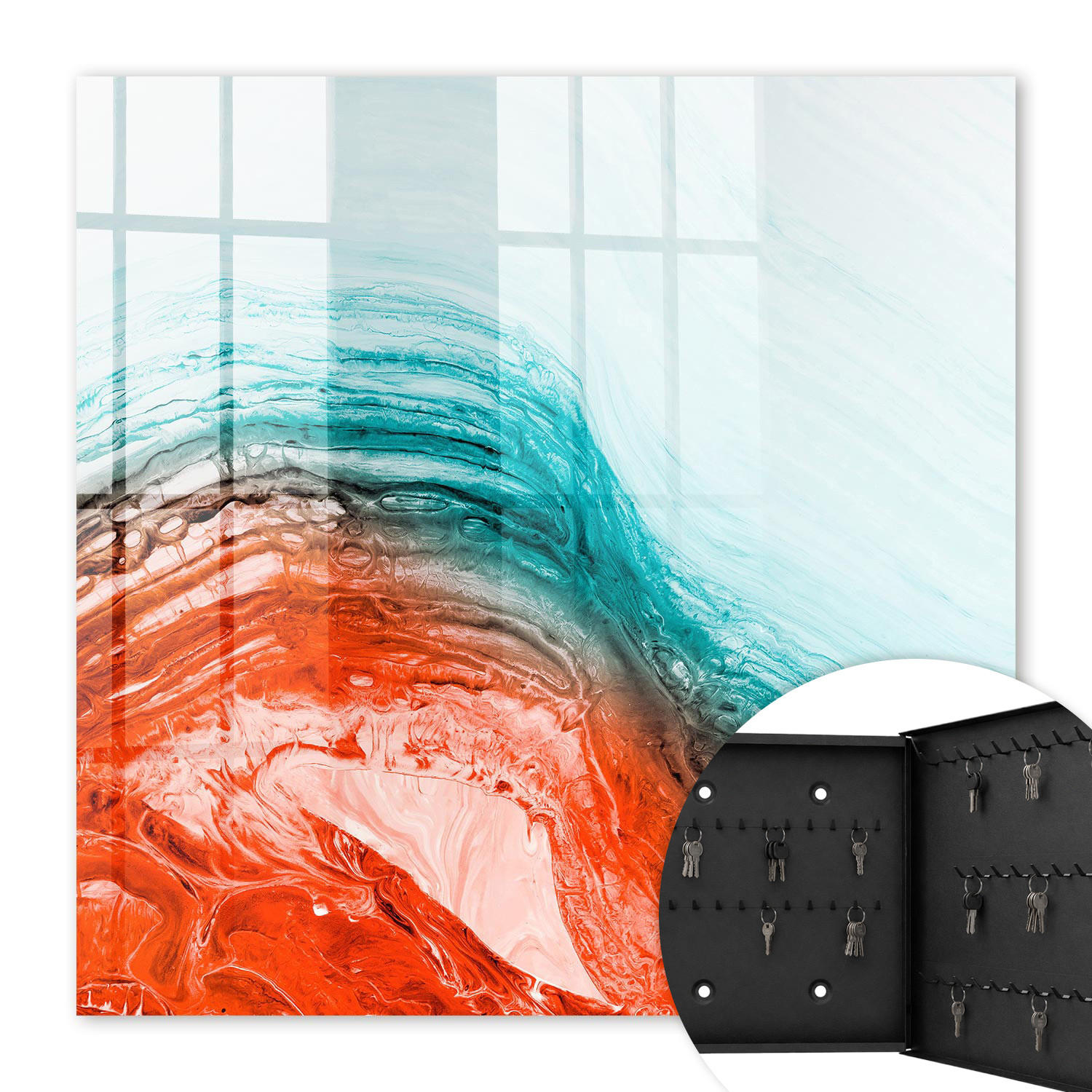 SCHLÜSSELBOX Schwarz 30x30 cm- Türöffnung nach rechts - Farbenfrohe Emotionen - Türkis, Metall (30/30/5cm) - TULUP