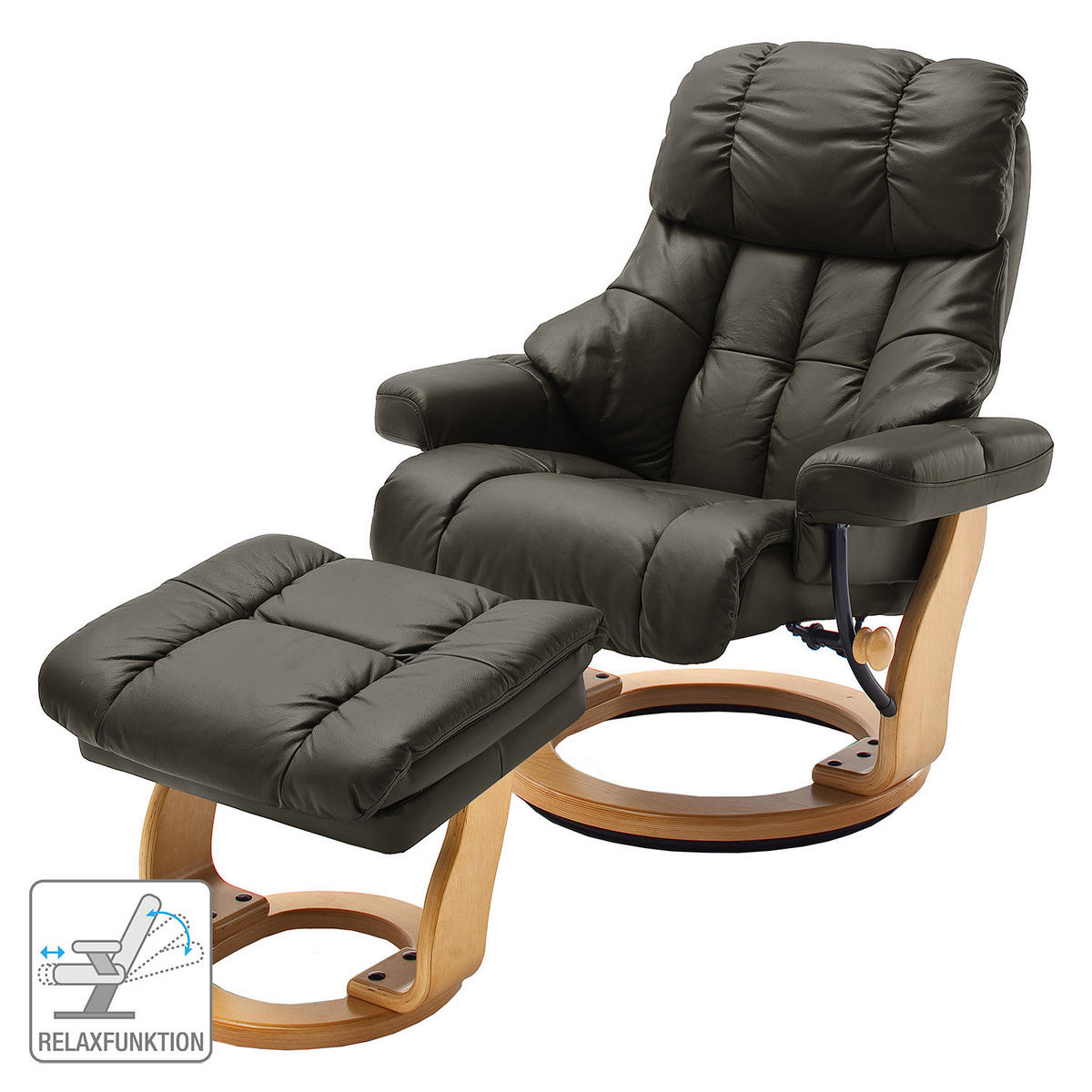 RELAXSESSEL - 2-teilig - Holzwerkstoff / Echtleder / Kunstleder - Schlammfarben, Leder/Birkenholz (90/104/91cm) - home24