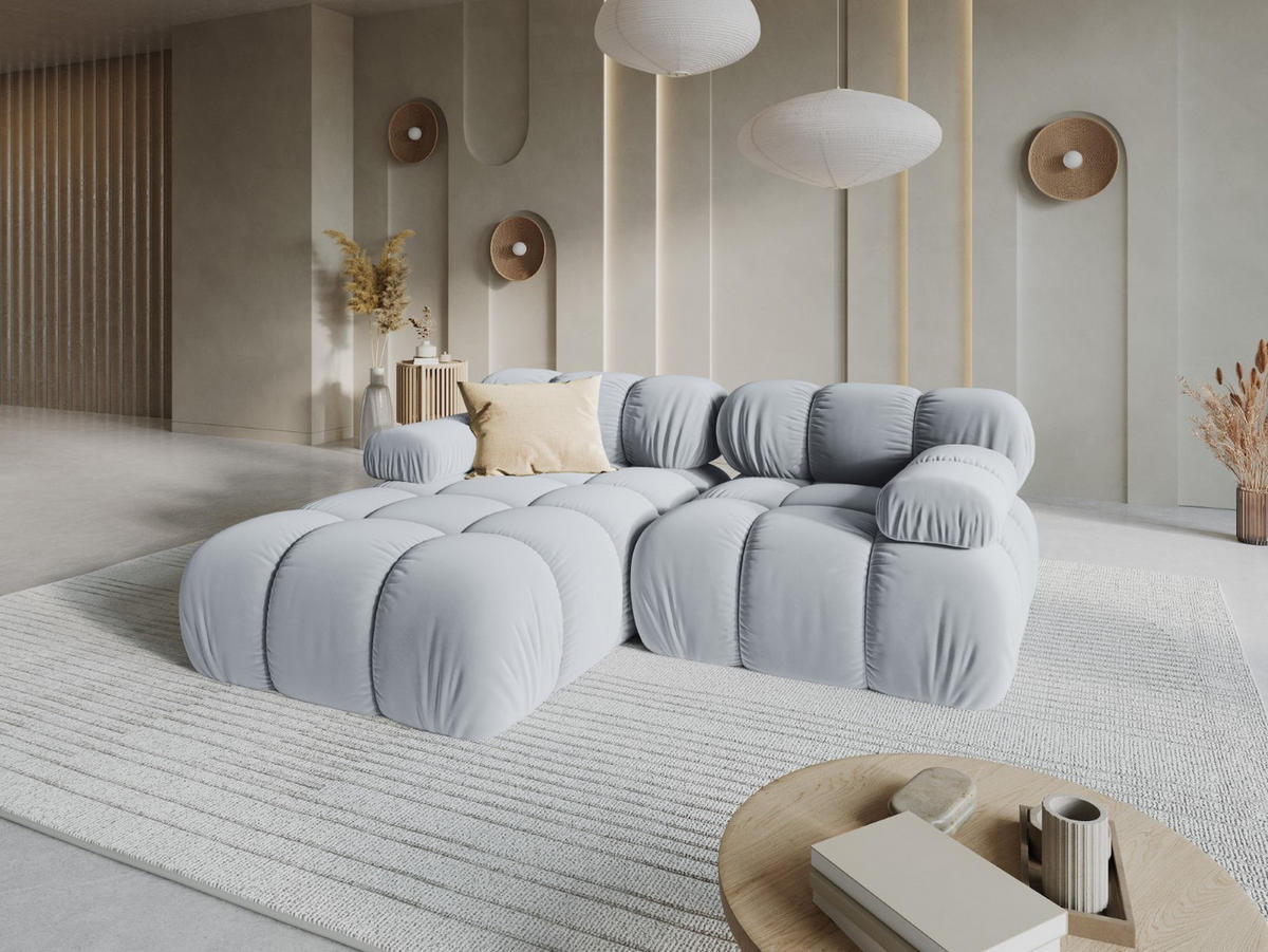 MODULARES-ECKSOFA links Bellis aus Samt hellblau 3 Sitzplätze - Hellblau, Textil (157/191cm) - Micadoni