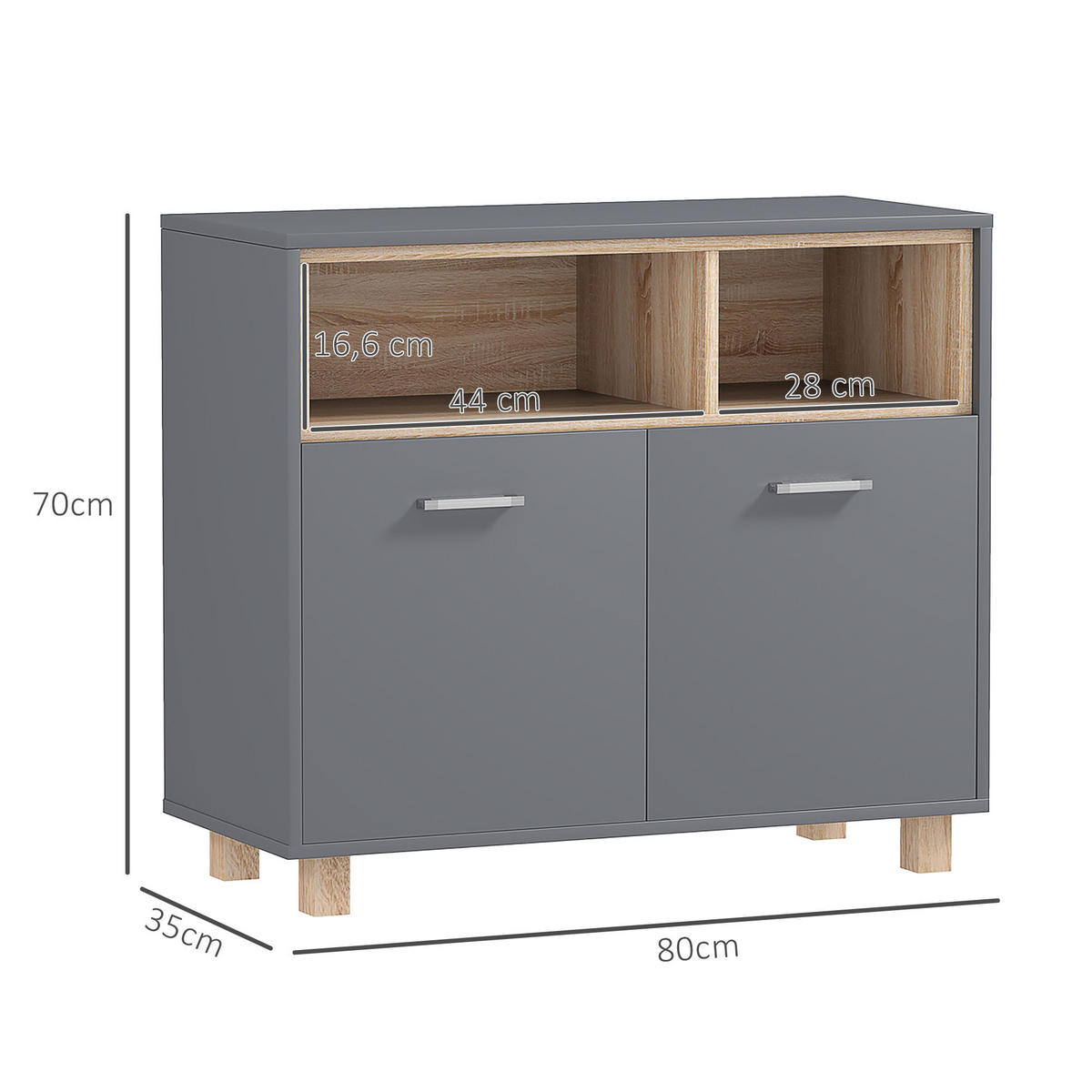 MIDISCHRANK DE-12440 80/35/70 cm Grau / Naturholz - Grau, Holzwerkstoff (35/70/80cm) - ComfortXL