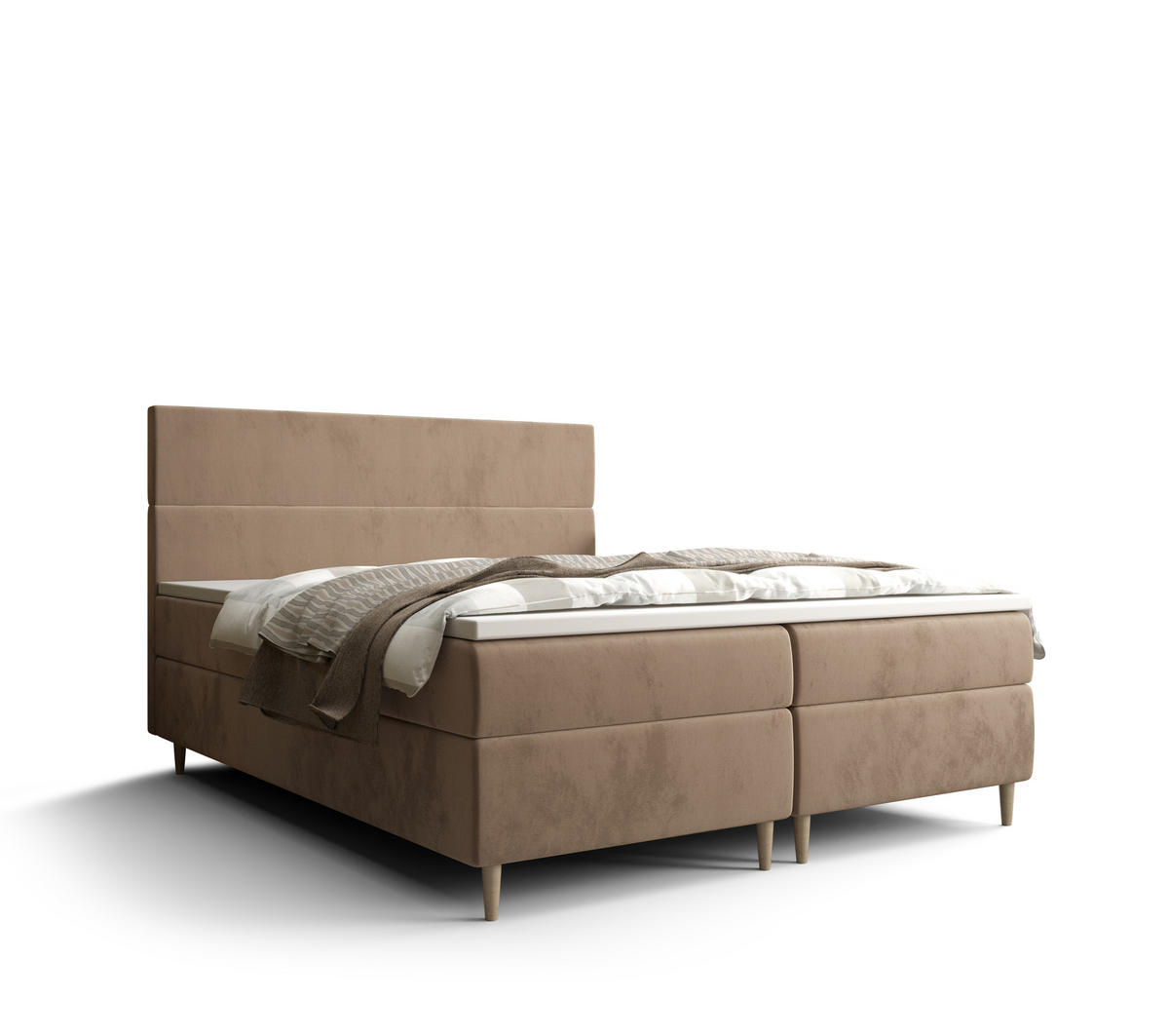 BOXBETT FLO mit Matratze H3, Bonell und Topper 140x200 Itaka 48 - Cappuccino, Holz/Textil (140/200cm) - Bedante