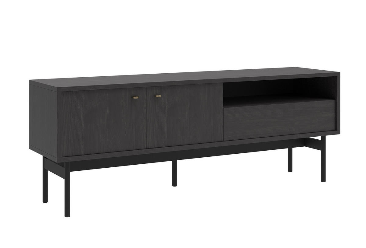 TV-ELEMENT Olar Holzoptik Esche Portland Schwarz 154 cm - Goldfarben/Schwarz, Holzwerkstoff/Metall (154/56.6/38cm) - Selsey