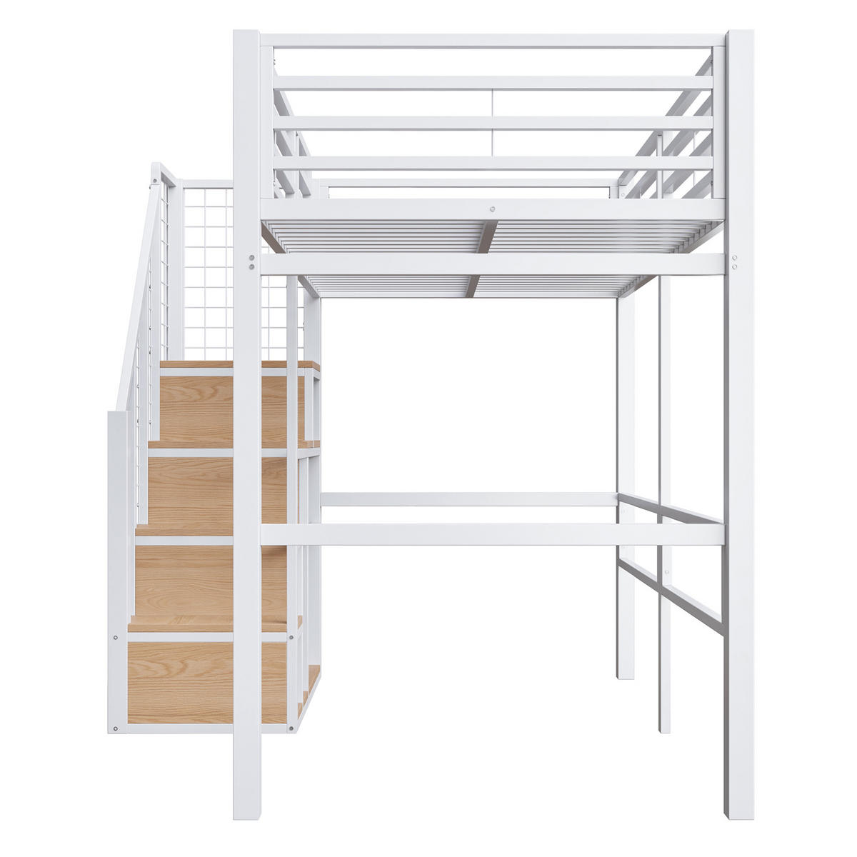 HOCHBETT aus Metall 90x200 cm in Weiß mit Treppe & Stauraum - Weiß, Metall (90/200cm) - Modfu