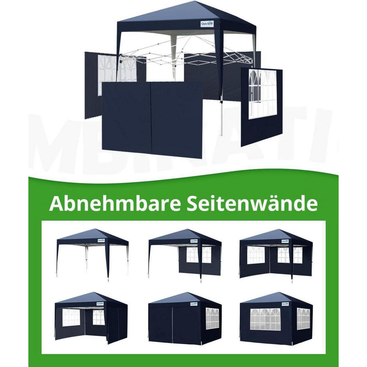 FALTPAVILLON 3 x 3 m Blau mit Seitenwänden - Blau, Textil (294/265/294cm)